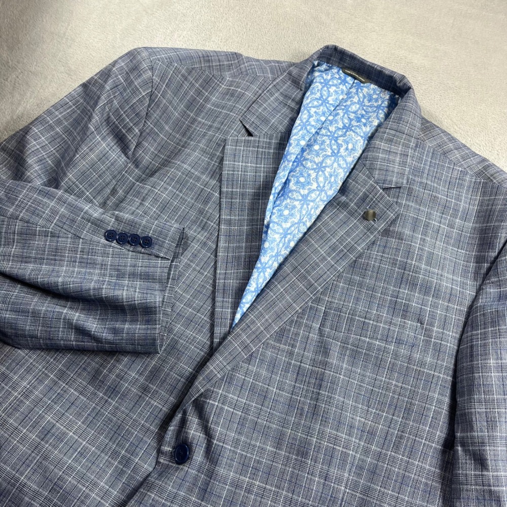 Oak Hill Mens 4XL Blue Glen Plaid Two Button Sport Coat Blazer Jacket